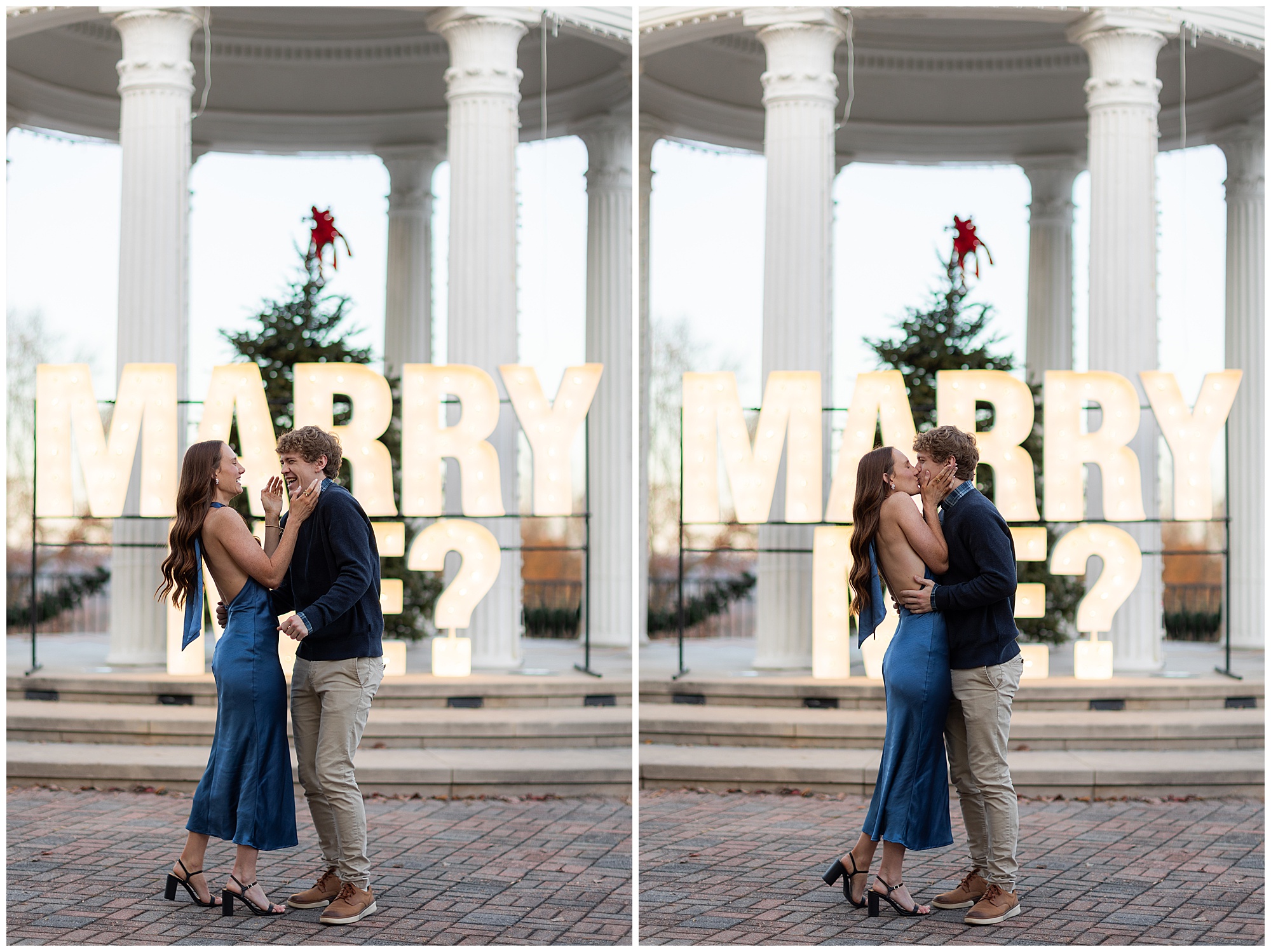 Olivia and Camden kiss in front of the "Marry Me?" sign as the sun goes down. 